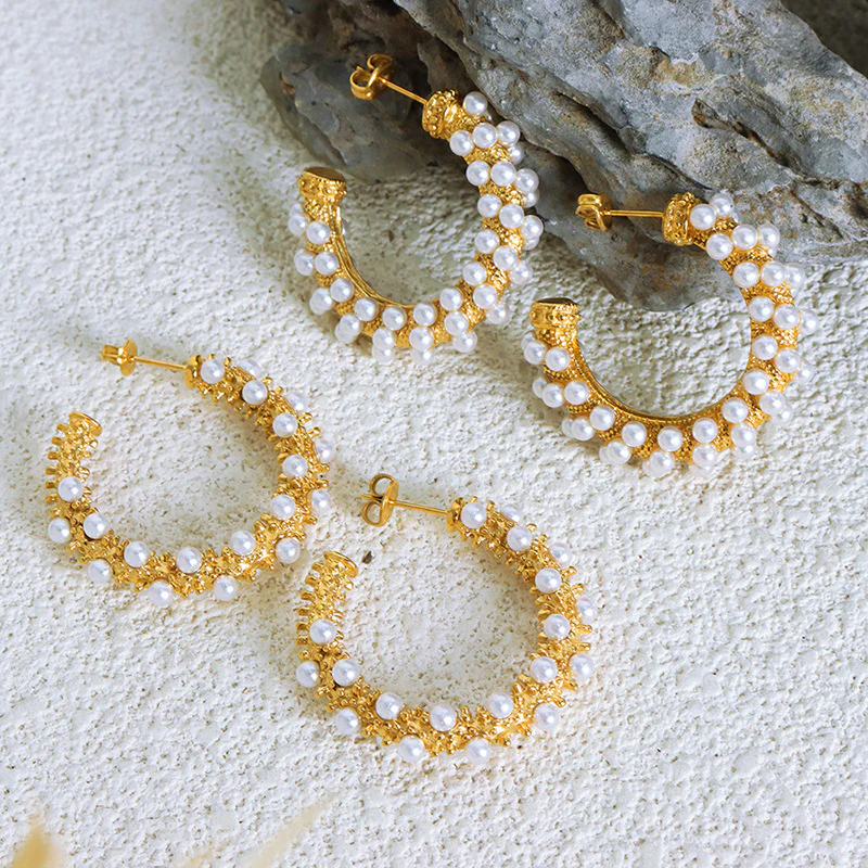 C Shape Pearl Wrap Earrings