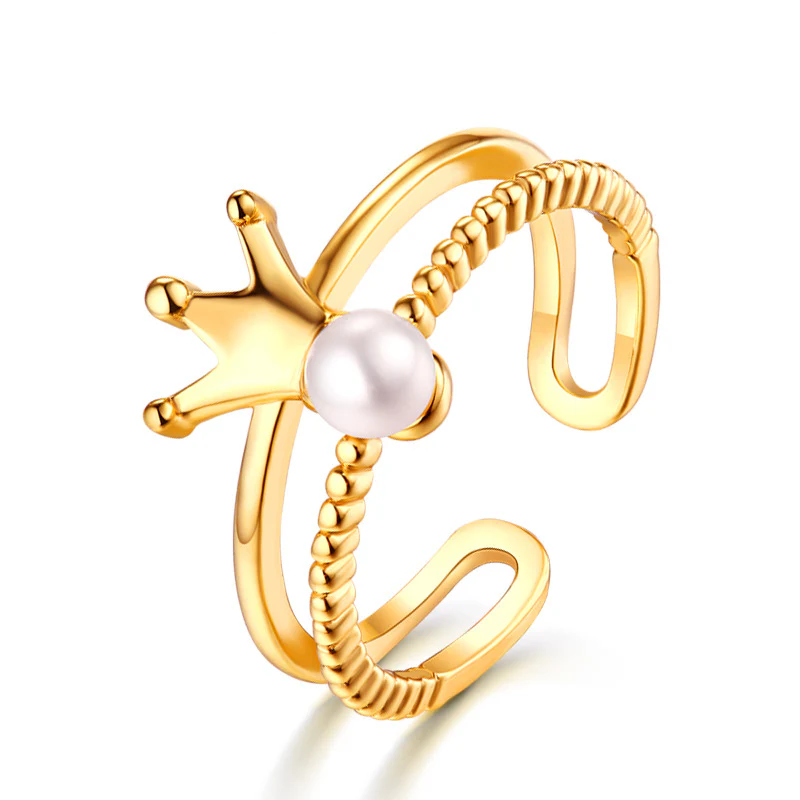 Crown And Singe Pearl Ring