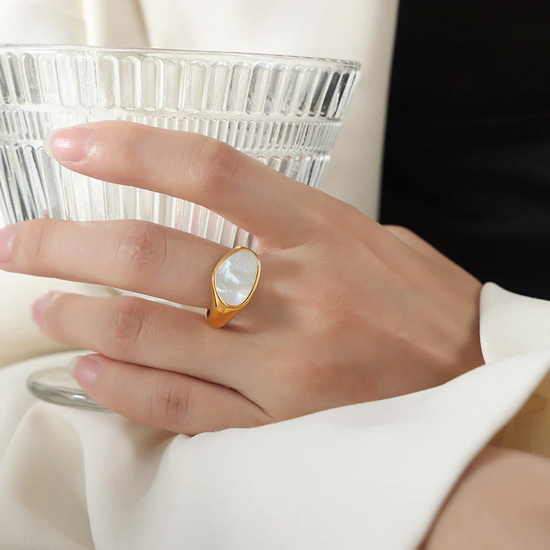 Geometric Oval Mother of Pearl Ring