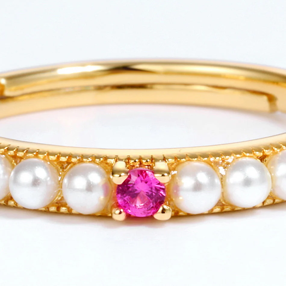 Red Corundum And Seed Pearl Ring