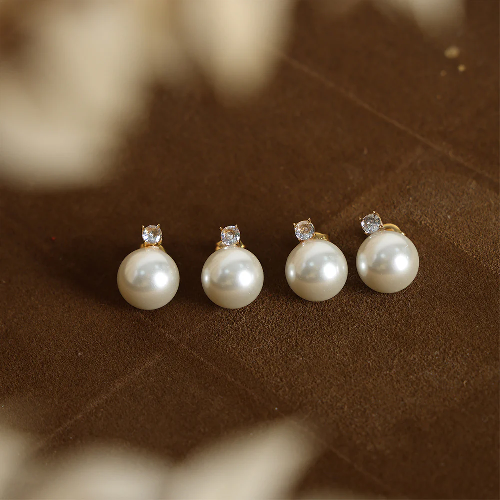 Diamond and 12mm Pearl Stud Earrings