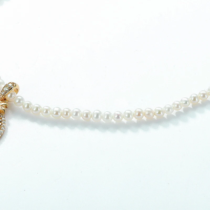 2mm Small Pearl Necklace With Round Pendant