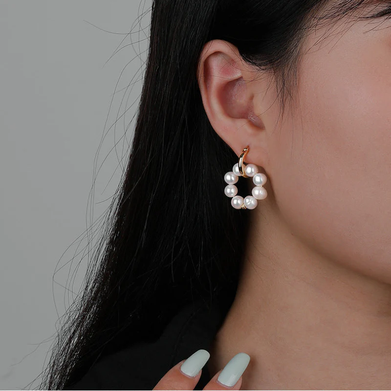 Gold Pearl Hoop Earrings