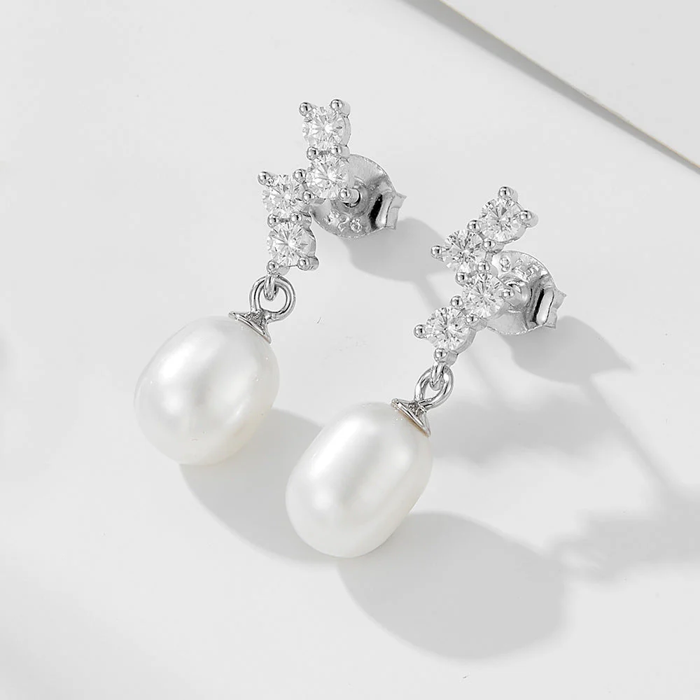 Diamond and Freshwater Pearl Earrings