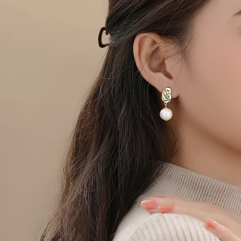 Geometric Emerald Freshwater Pearl Dangle Earrings