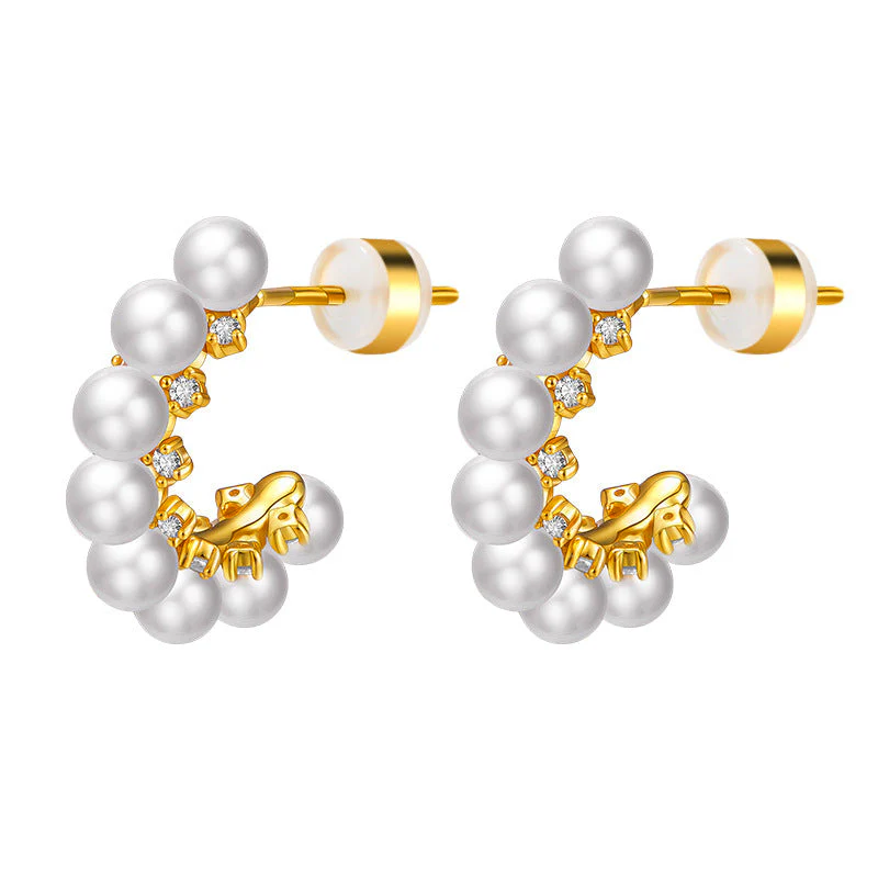 Pearl Half Hoop Earrings With Diamond