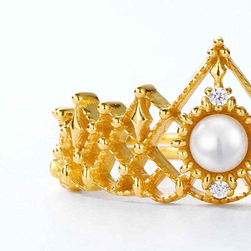 Hollow Lace Pearl Crown Ring