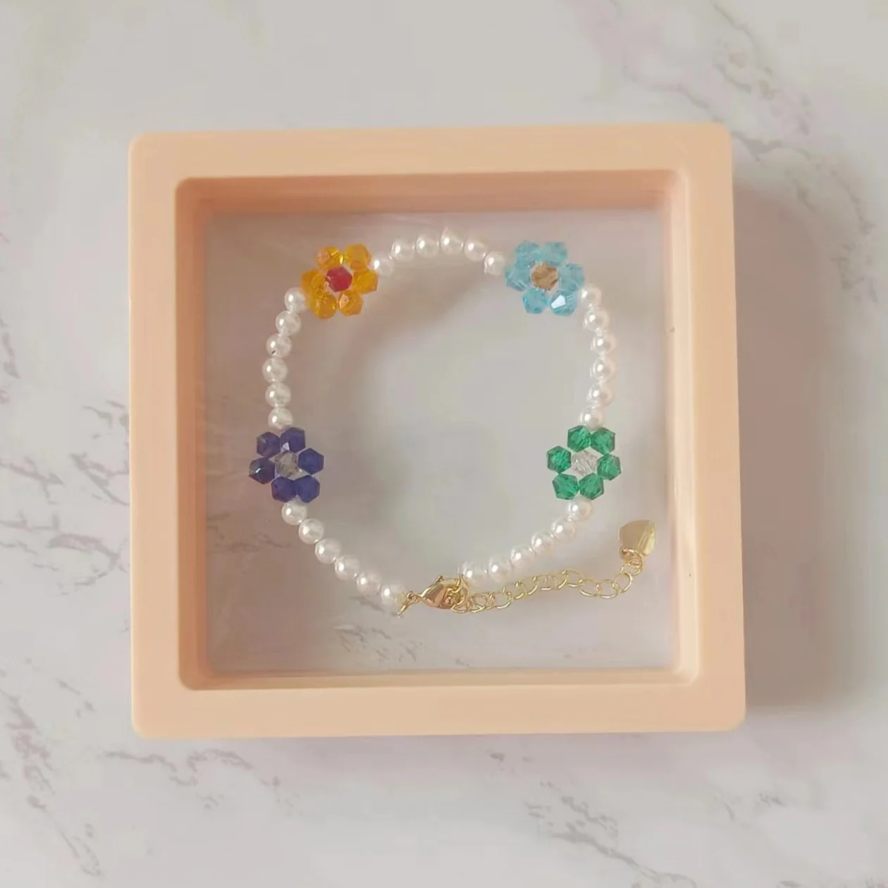 Handmade Flower Crystal Pearl Bracelet