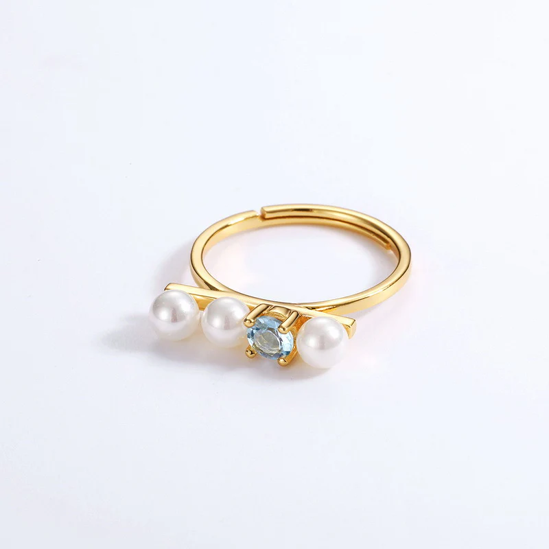 Topaz Blue Pearl Ring