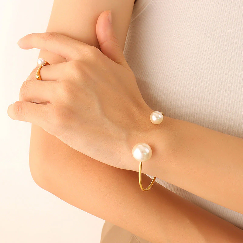 Double Pearls Bangle Bracelet