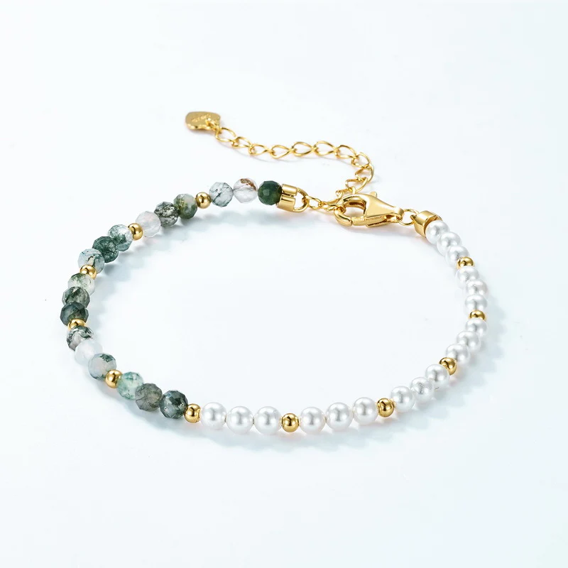 Half Pearl Half Moss Agate Bracelet