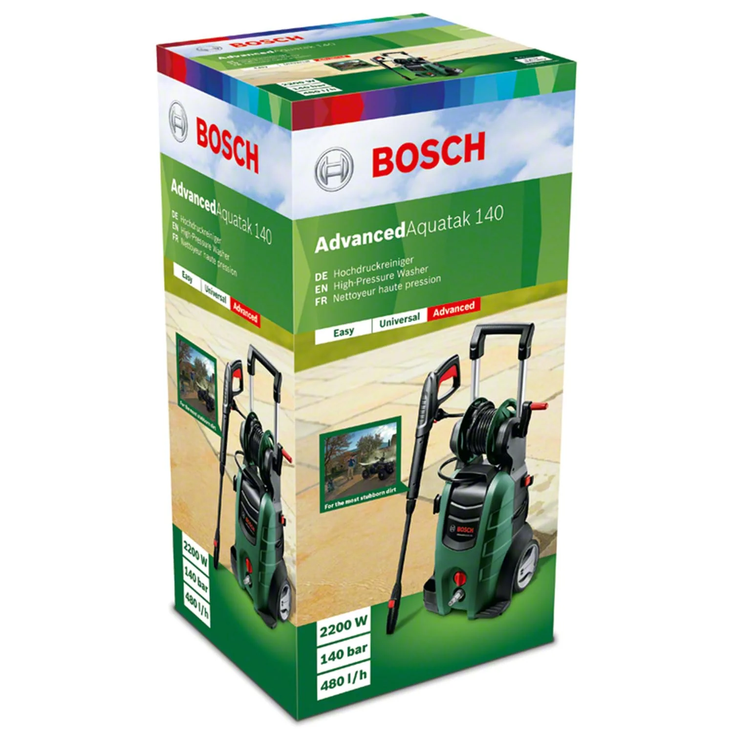Bosch AdvancedAquatak 140 Hochdruckreiniger, 2100 W, 140 bar, 450 l/h, vielseitig, Zubehör & Aufbewahrungsfach inklusive