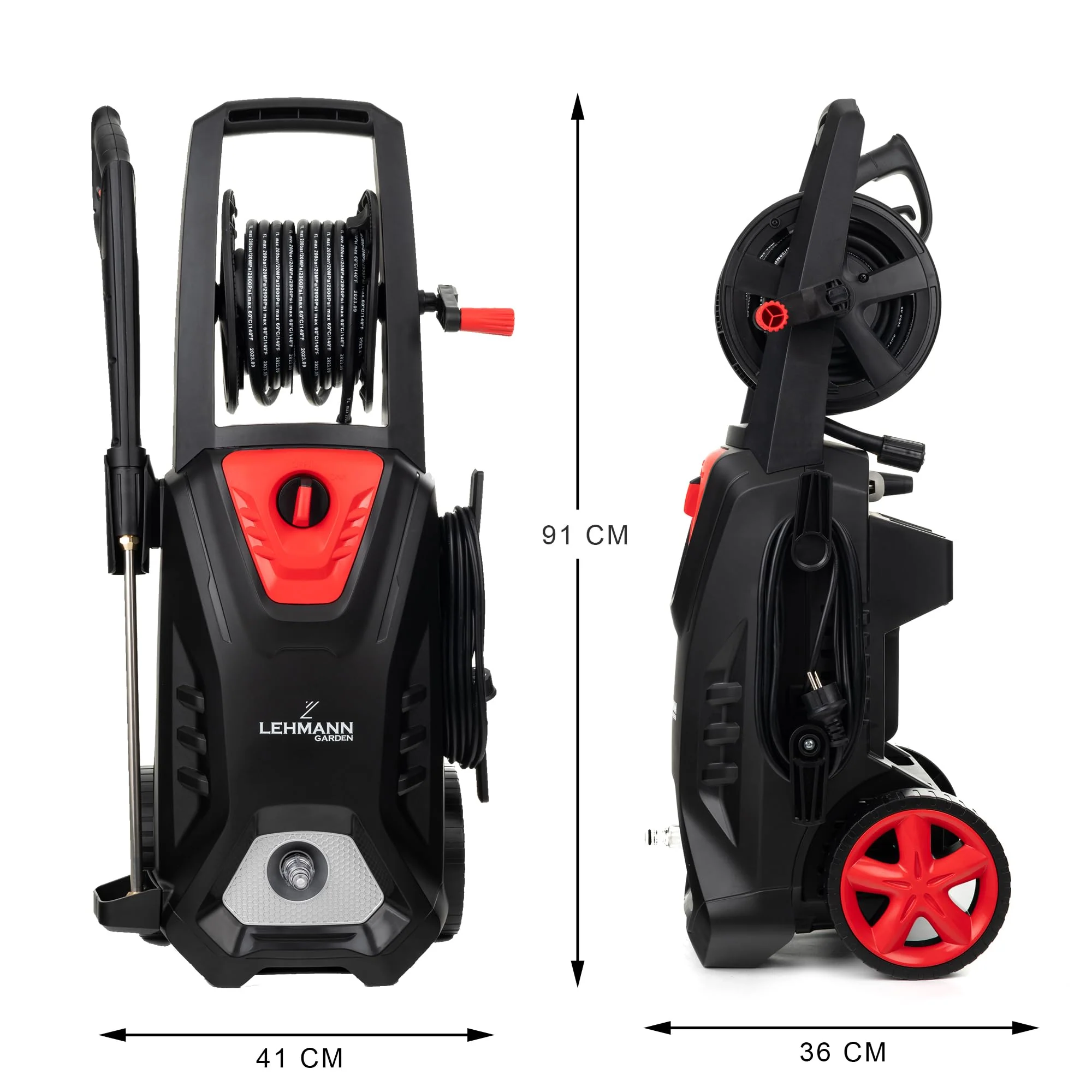 LEHMANN Profi Hochdruckreiniger, 3000 W, 260 bar, 492 l/h, Induktionsmotor, Schaumlanze, 4 Düsen, Turbodüse