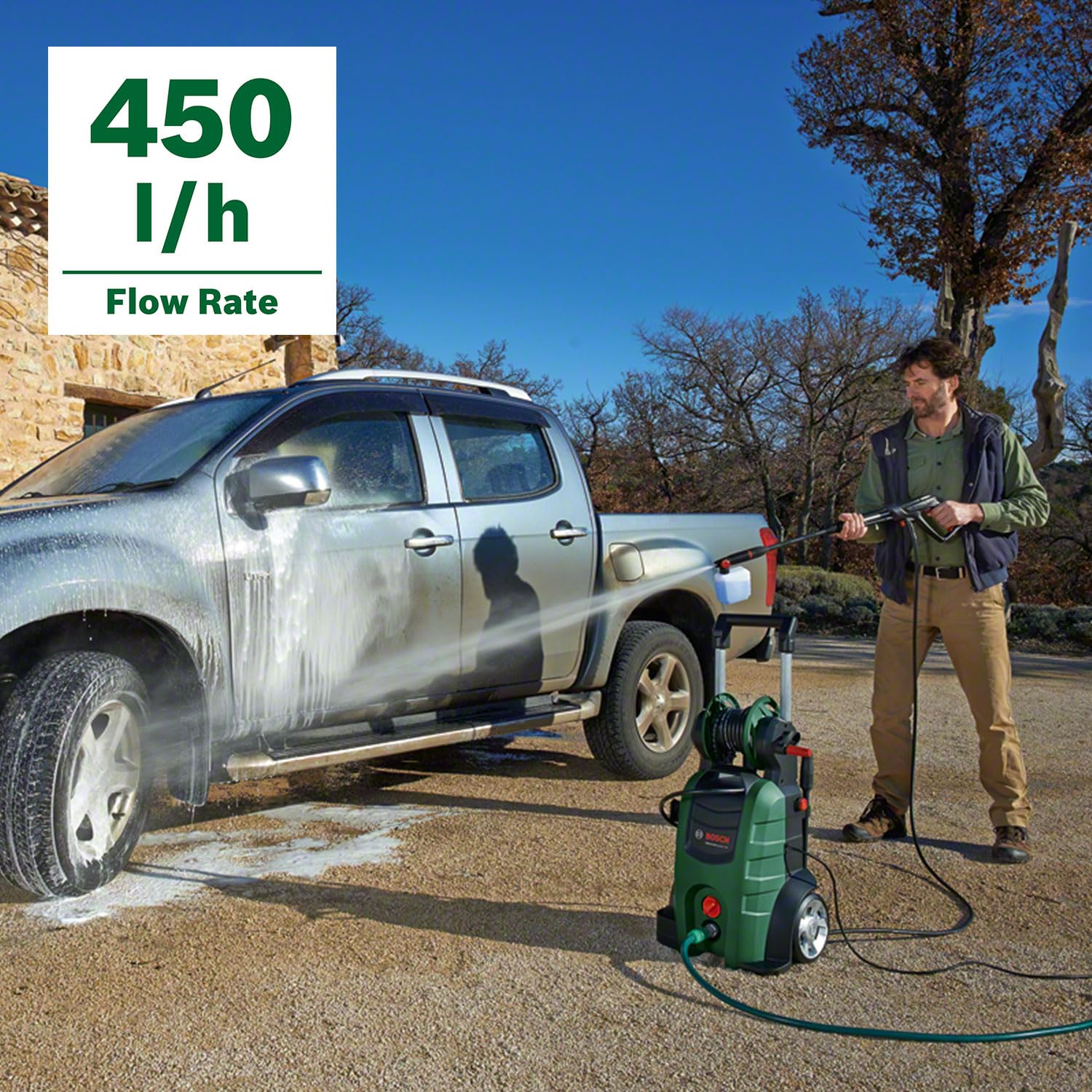 Bosch AdvancedAquatak 140 Hochdruckreiniger, 2100 W, 140 bar, 450 l/h, vielseitig, Zubehör & Aufbewahrungsfach inklusive