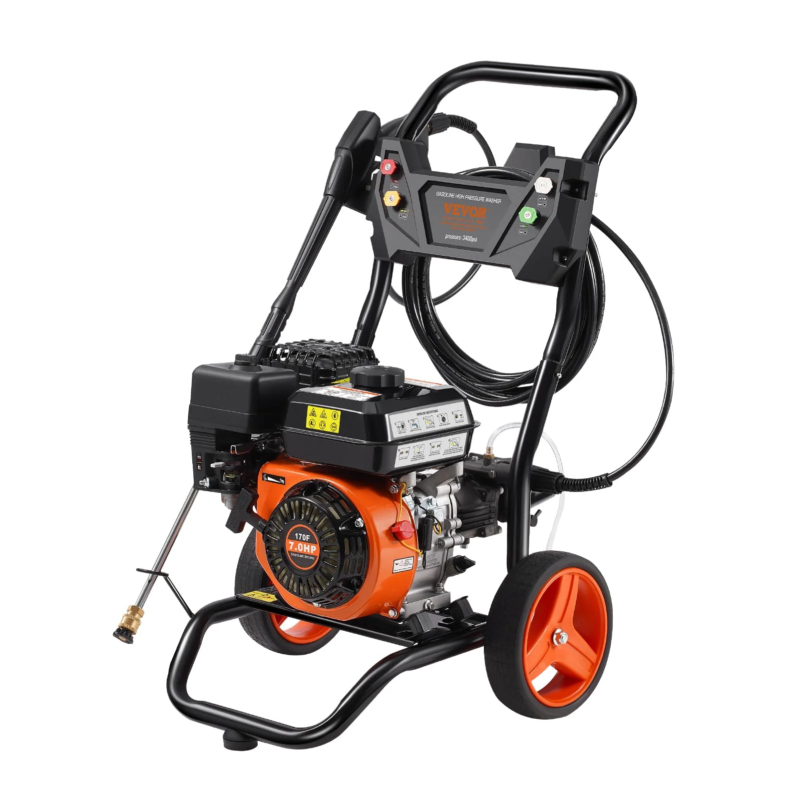 VEVOR Benzin-Hochdruckreiniger 3400 PSI, 2,6 GPM, 10 L/min, Aluminiumpumpe, Pistole, Verlängerungsstab, 5 Düsen