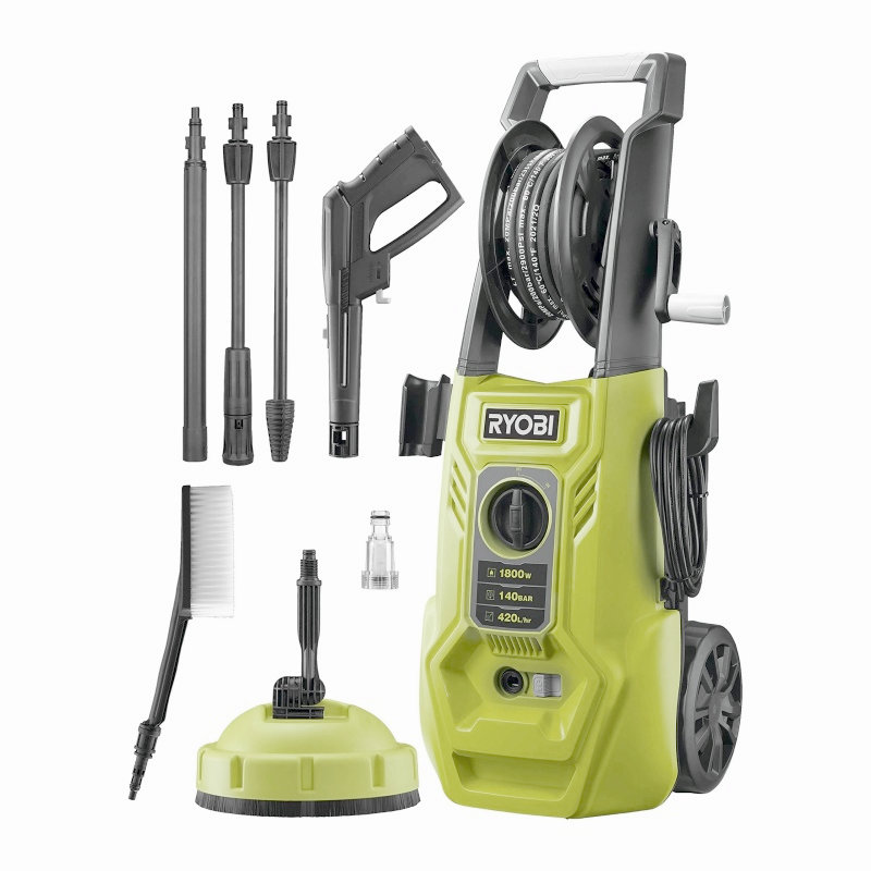 RYOBI Elektro-Hochdruckreiniger RY140PWA, 1800 W, 140 bar, kompakt, leicht & effizient für Haus und Garten