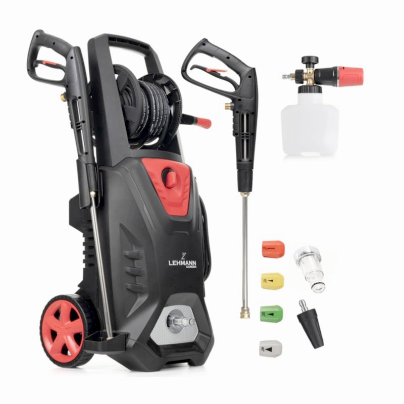 LEHMANN Profi Hochdruckreiniger, 3000 W, 260 bar, 492 l/h, Induktionsmotor, Schaumlanze, 4 Düsen, Turbodüse