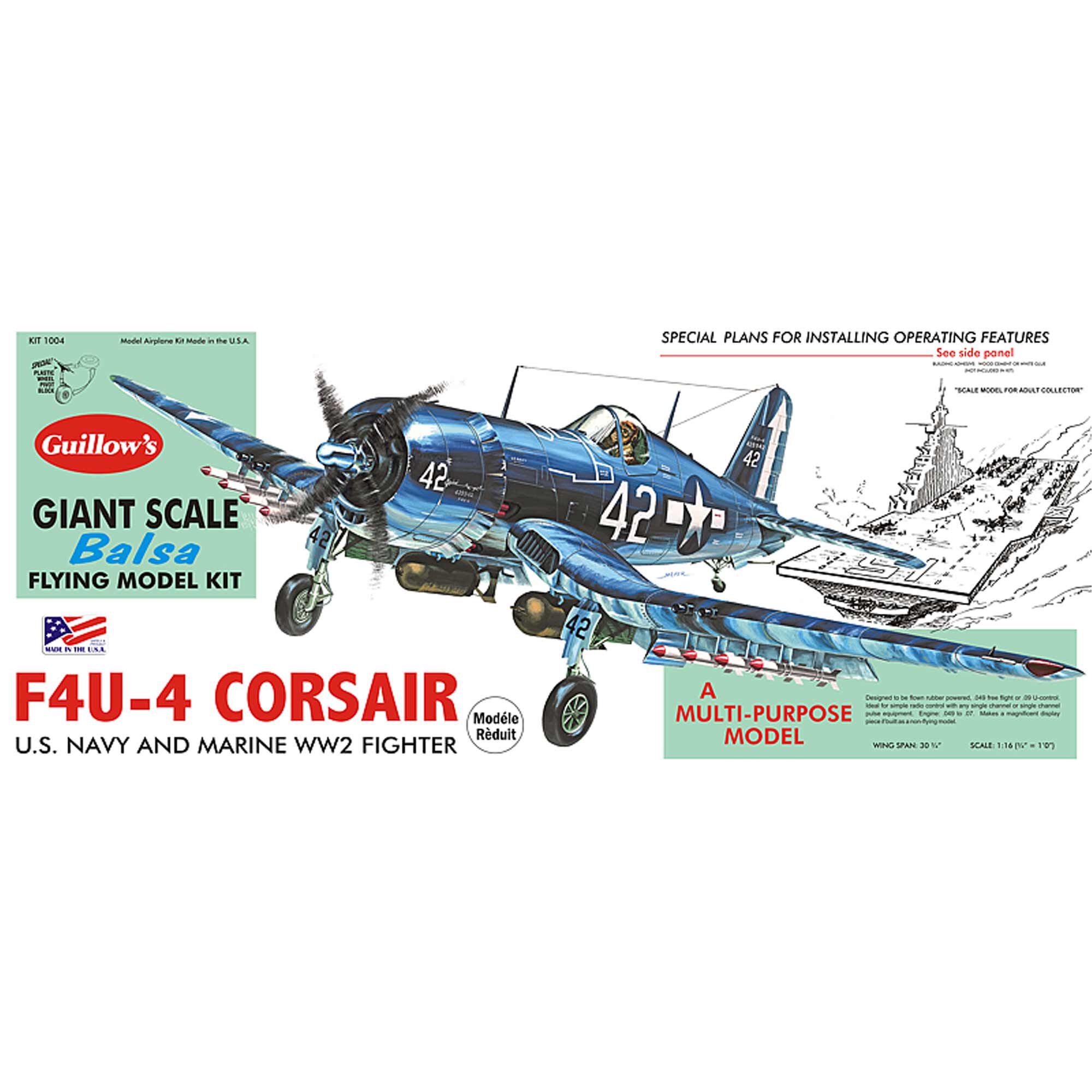 Guillow Vought F4U-4 Corsair Kit, 30.5"