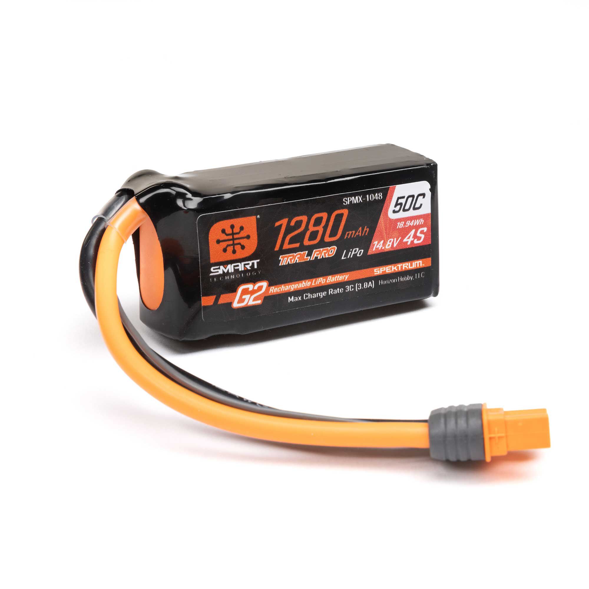 Spektrum Accessories 14.8V 1280mAh 4S 50C Smart G2 Trail Pro LiPo Battery: IC3