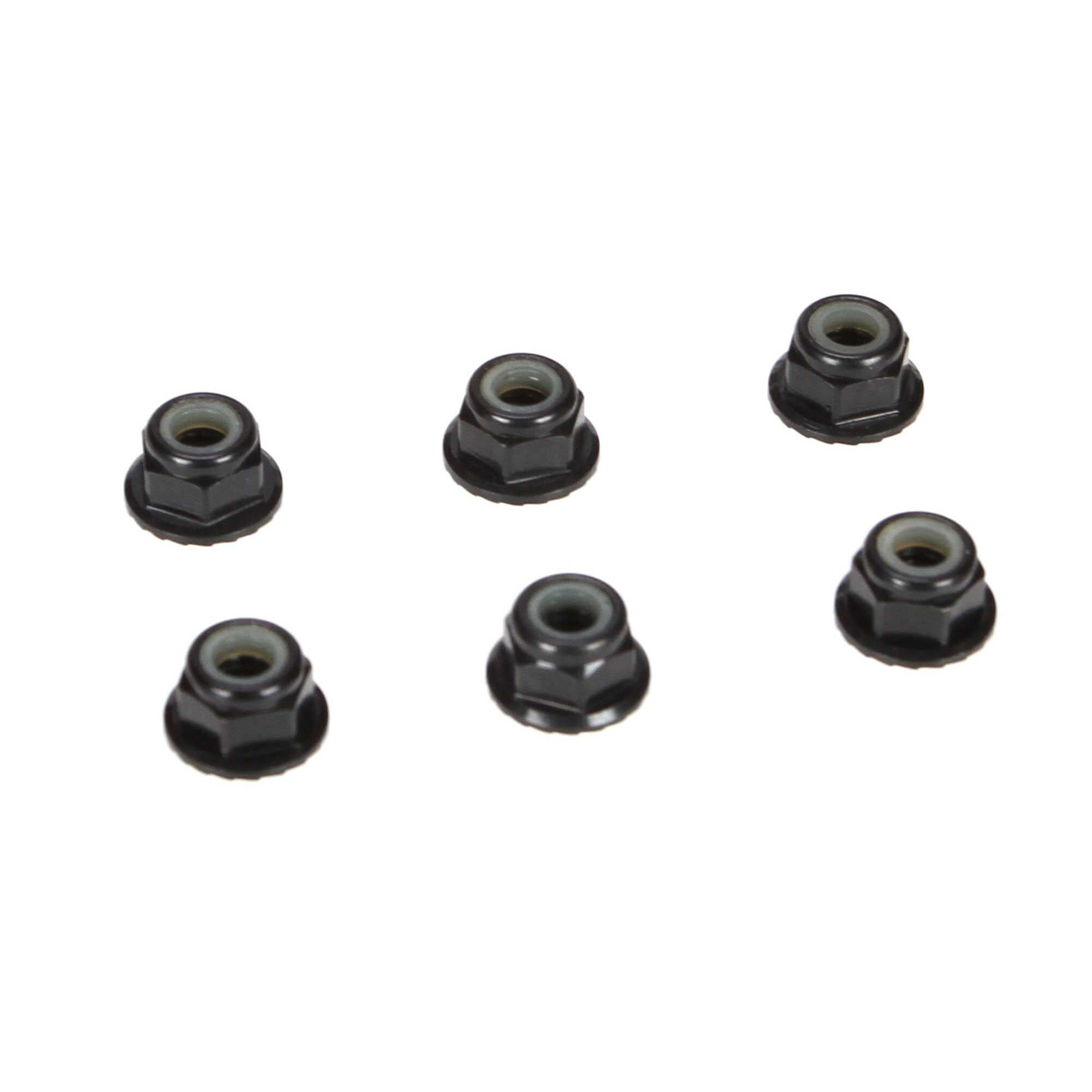 Team Losi Racing 4mm Aluminum Serrated Lock Nuts, Black (6)