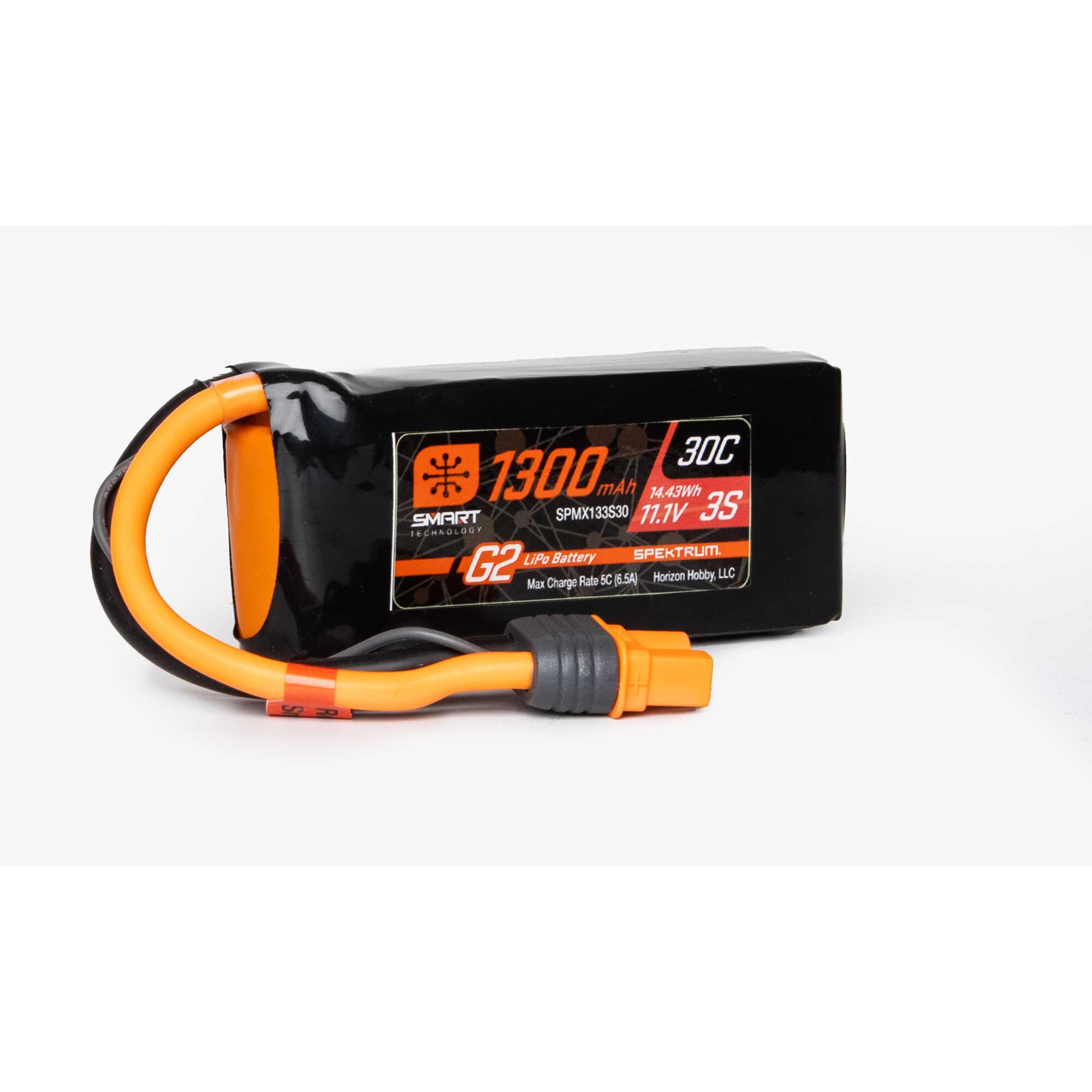 Spektrum Accessories 11.1V 1300mAh 3S 30C Smart G2 LiPo Battery: IC3