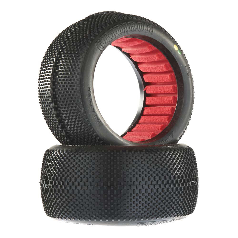 AKA PRODUCTS, INC. 1/8 EVO Gridiron Soft Long Wear Tires, Red Inserts (2): Truggy