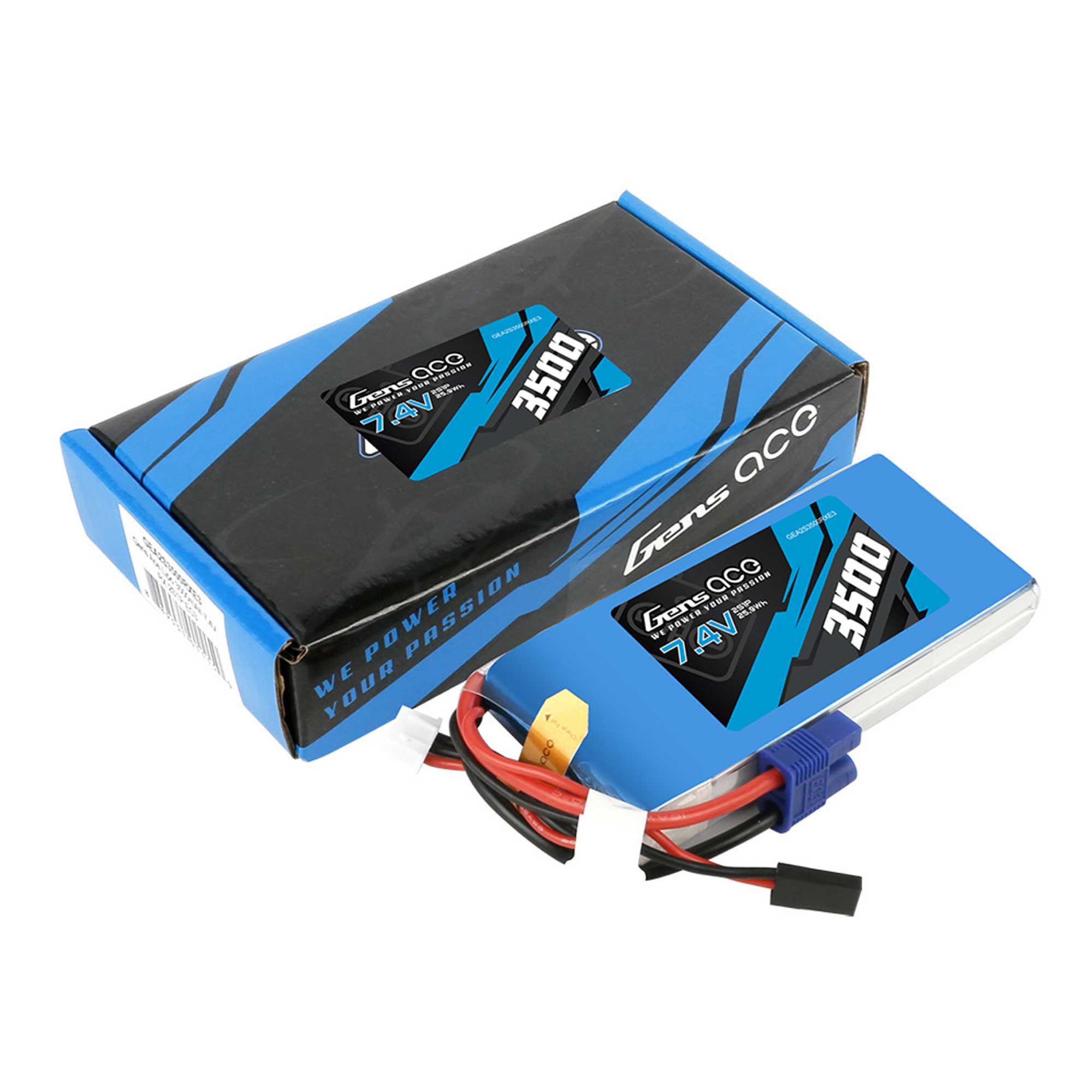 Gens ace 7.4V 2800mAh 2S Receiver LiPo Battery: EC3, JR