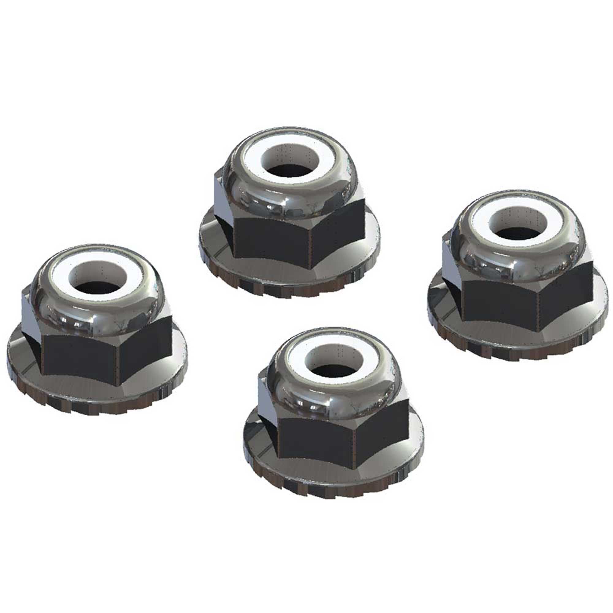 ARRMA 7mm Flanged Nyloc Locknut, Silver (4)