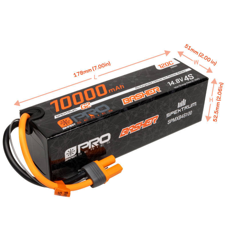 Spektrum Accessories 14.8V 10000mAh 4S 120C Smart G2 Pro Basher LiPo Battery: IC5