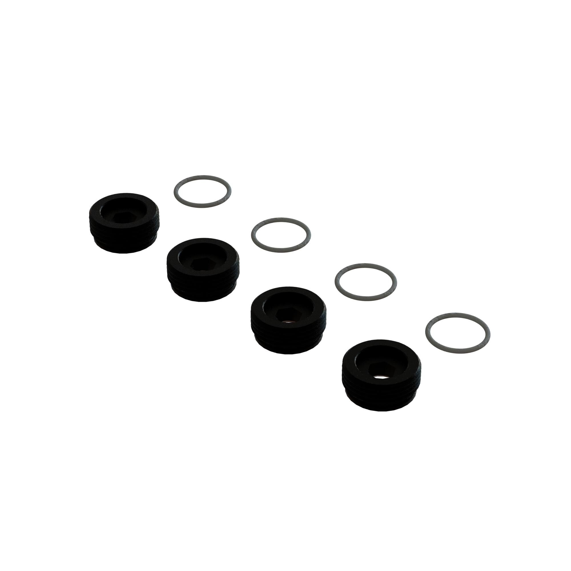 ARRMA Front Hub Nut Includes O-Rings, Aluminum, Black (4)