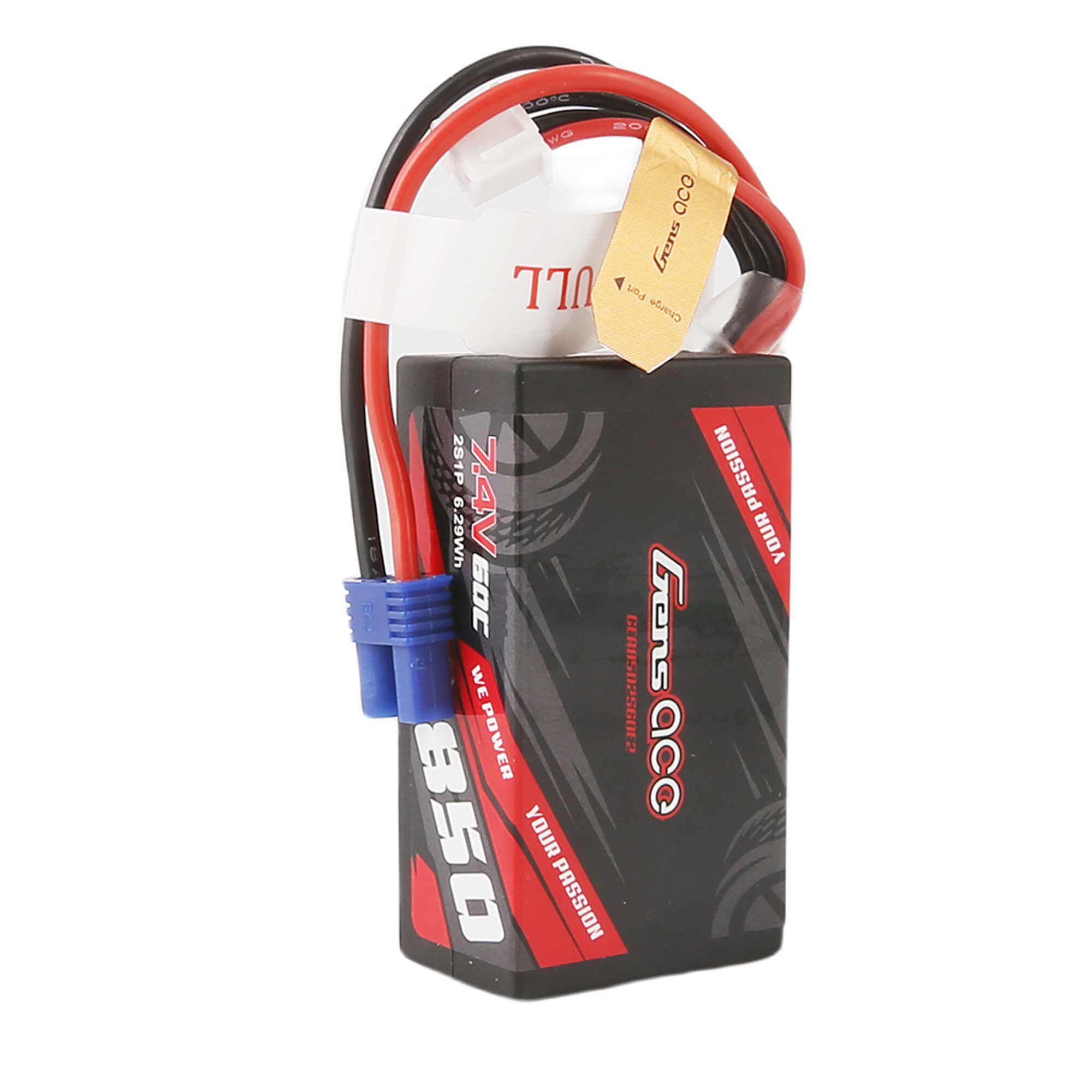 Gens ace 7.4V 850mAh 2S 60C Hardcase LiPo Battery: EC2