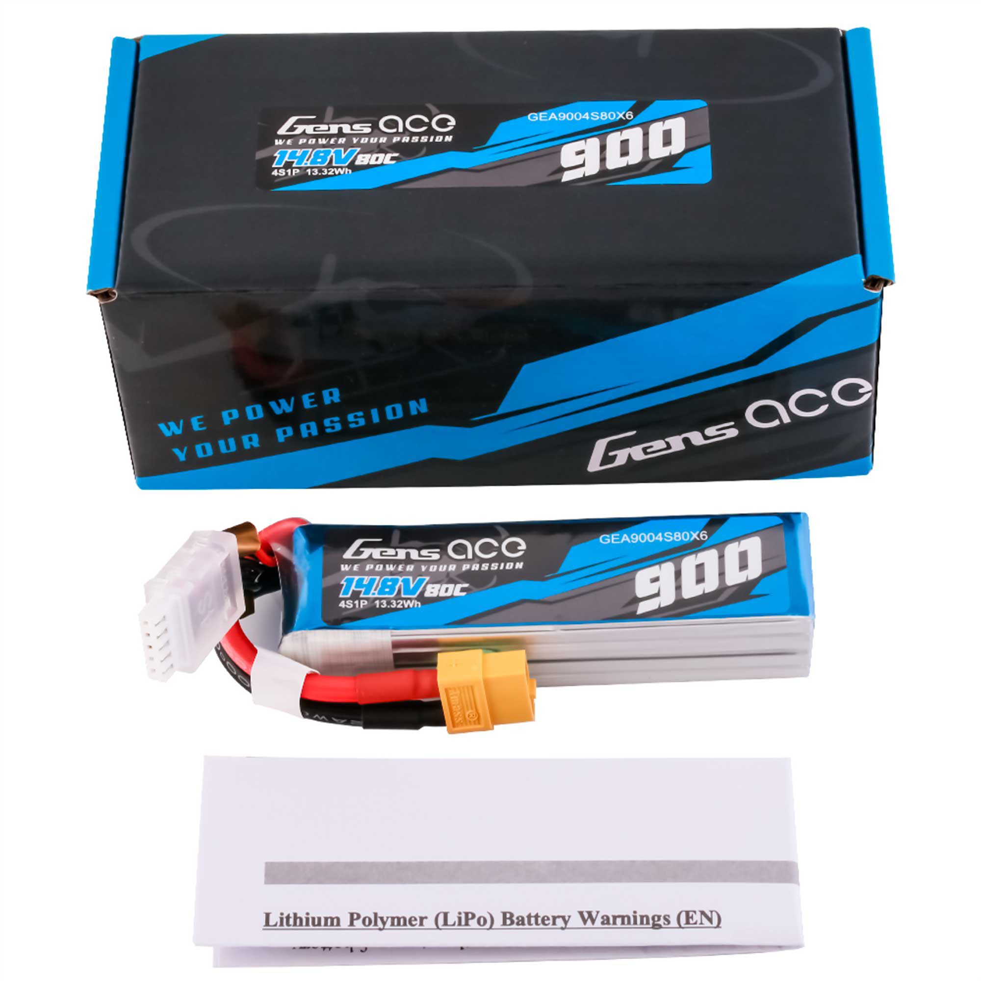 Gens ace 14.8V 900mAh 4S 80C G-Tech LiPo Battery: XT60