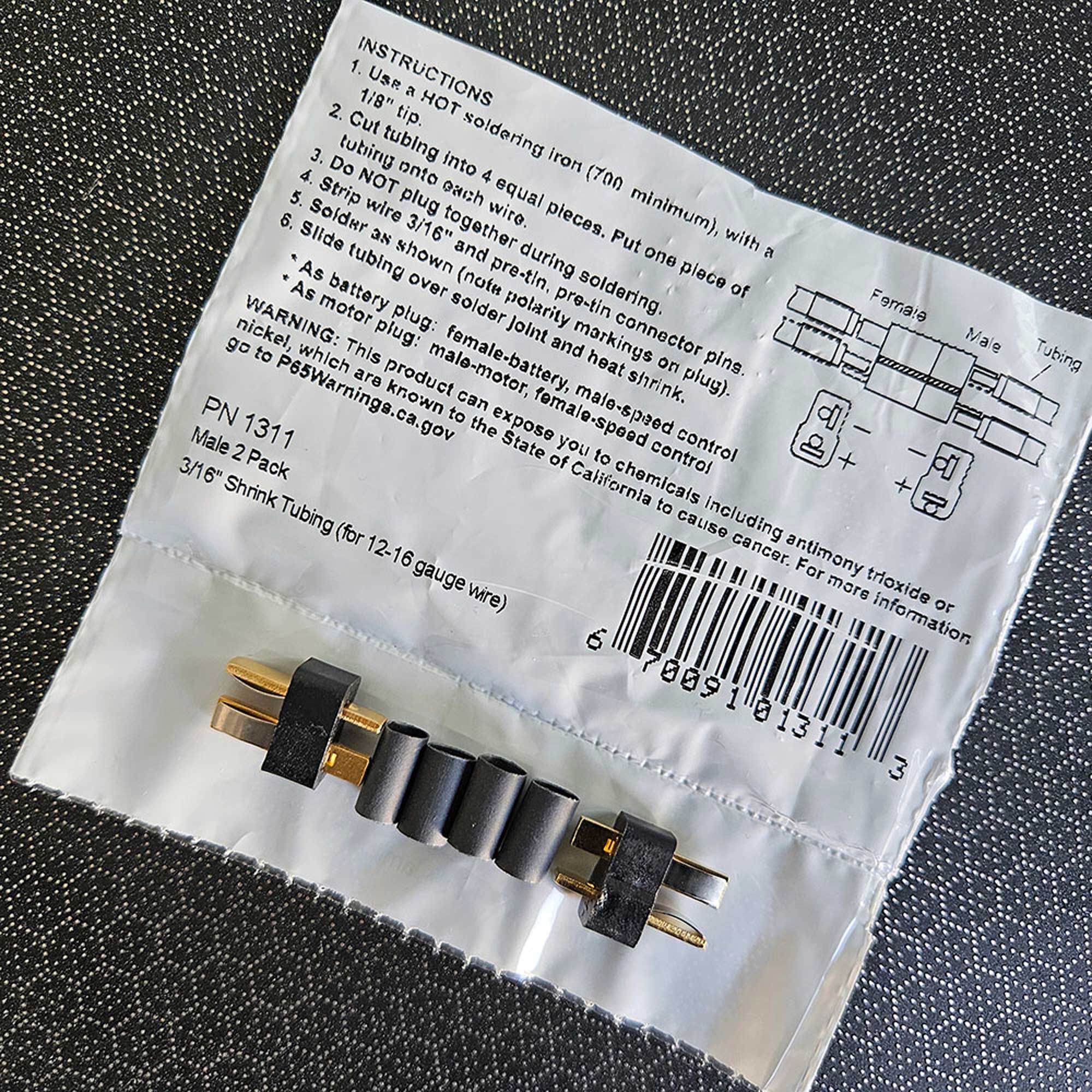 W. S. Deans Company Ultra Plug® HB Male 2 Pack  3/16” Shrink Tubing for use with 12-16 Gauge Wire