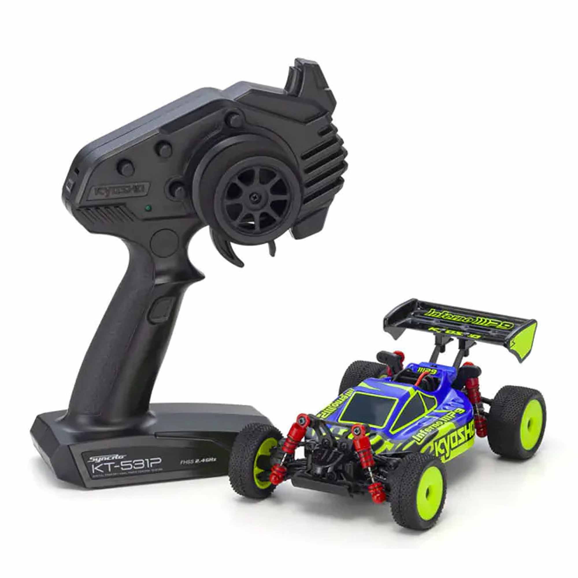 Kyosho 1/28 Inferno MP9 Mini-Z 4x4 Off-Road Buggy RTR, Blue/Yellow