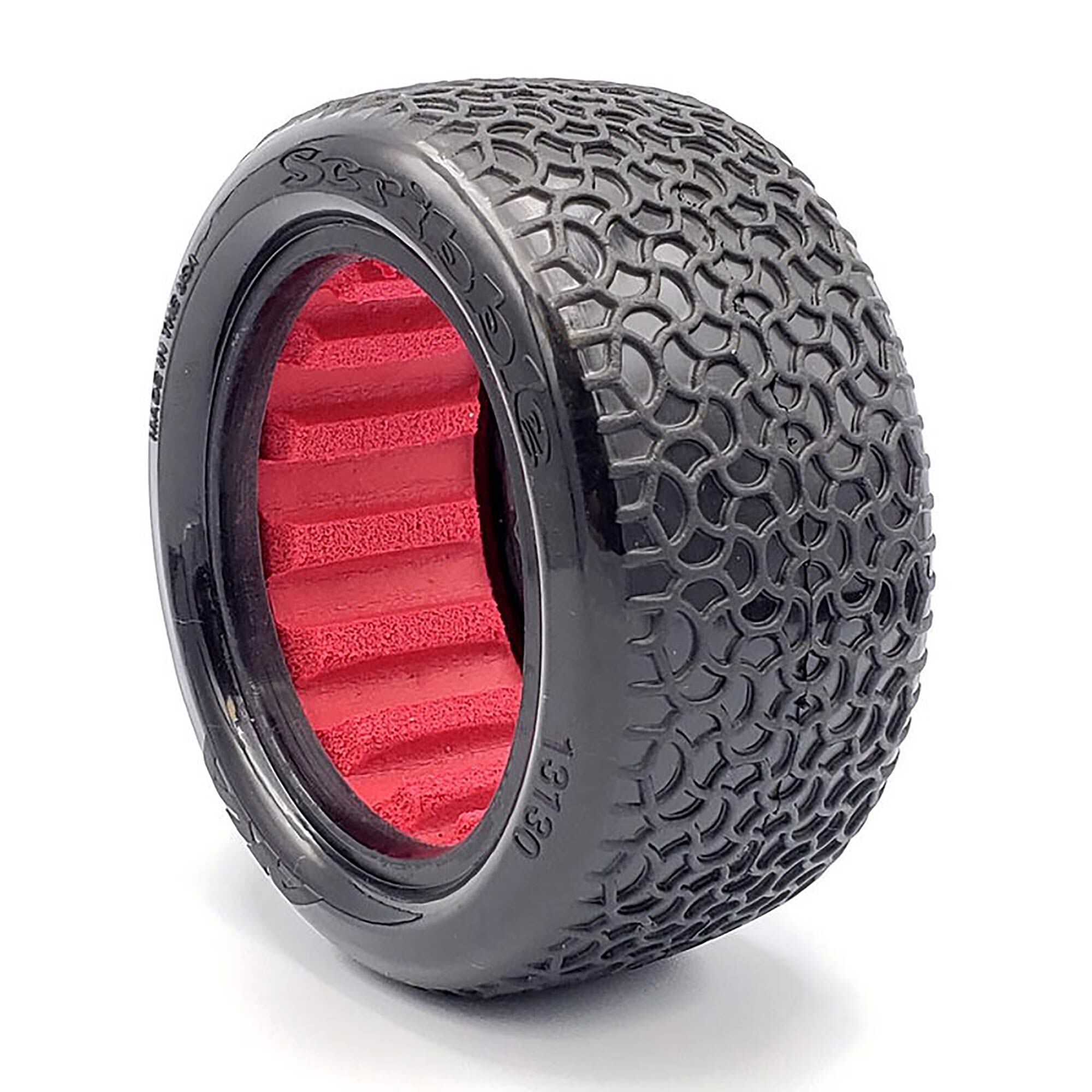 AKA PRODUCTS, INC. 1/10 Scribble Rear 2.2 Tires, Super Soft Long Wear with Red Inserts (2): Buggy