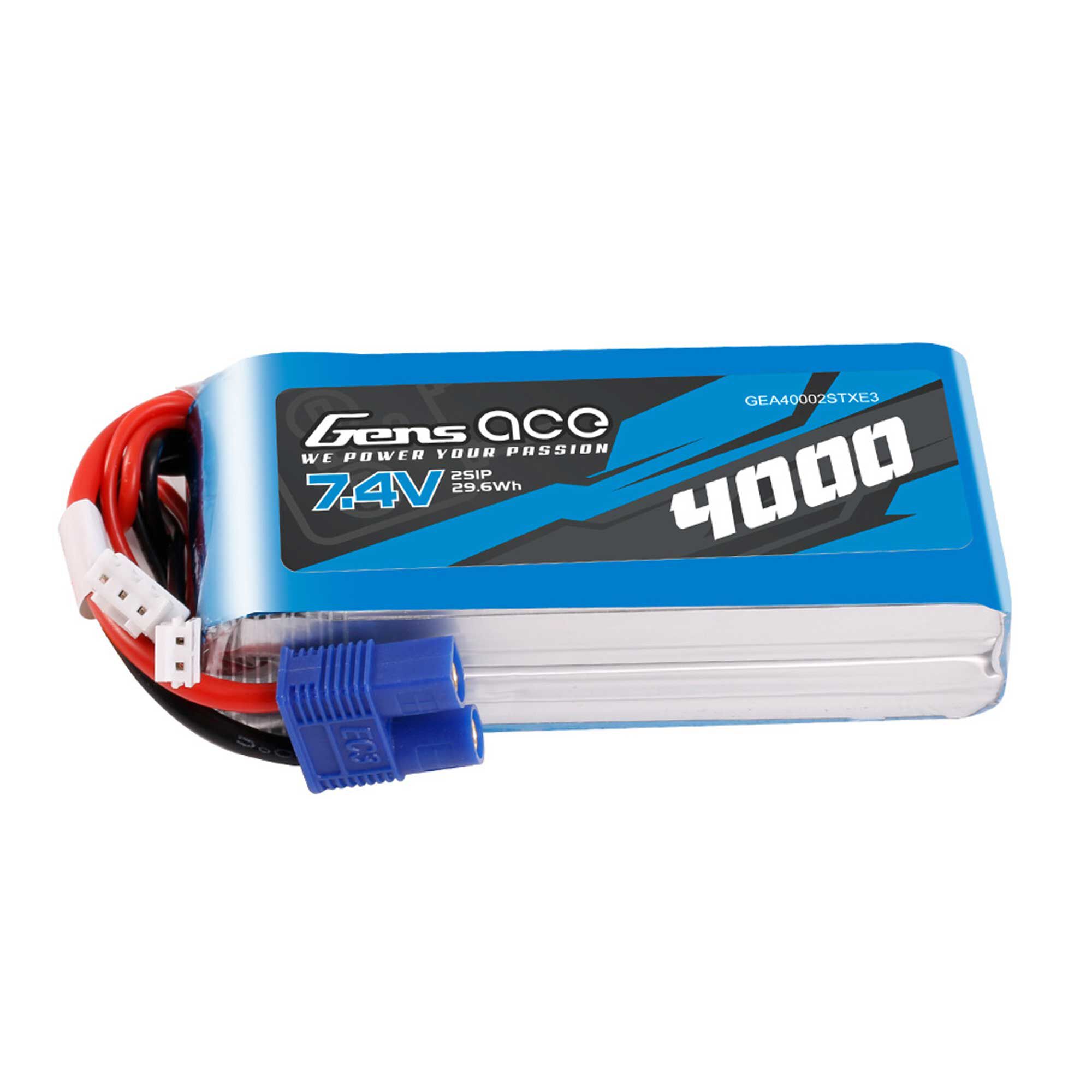 Gens ace 7.4V 4000mAh 2S Receiver LiPo Battery: EC3, JR
