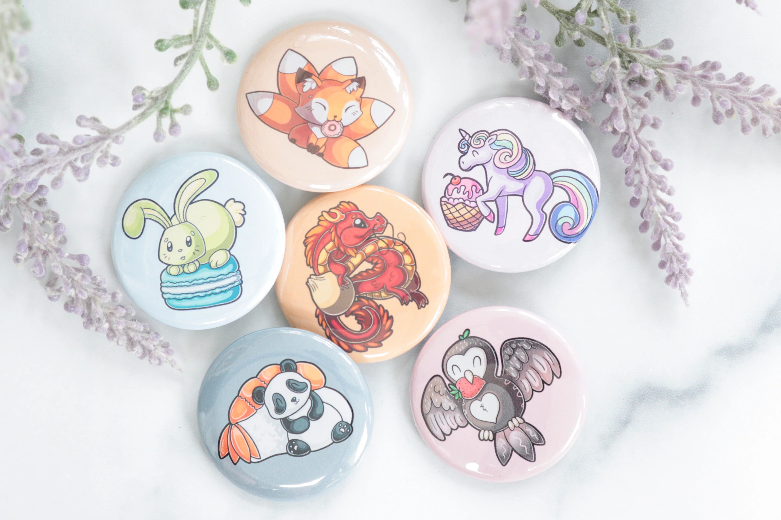 Cute Food Animal Pinback Buttons