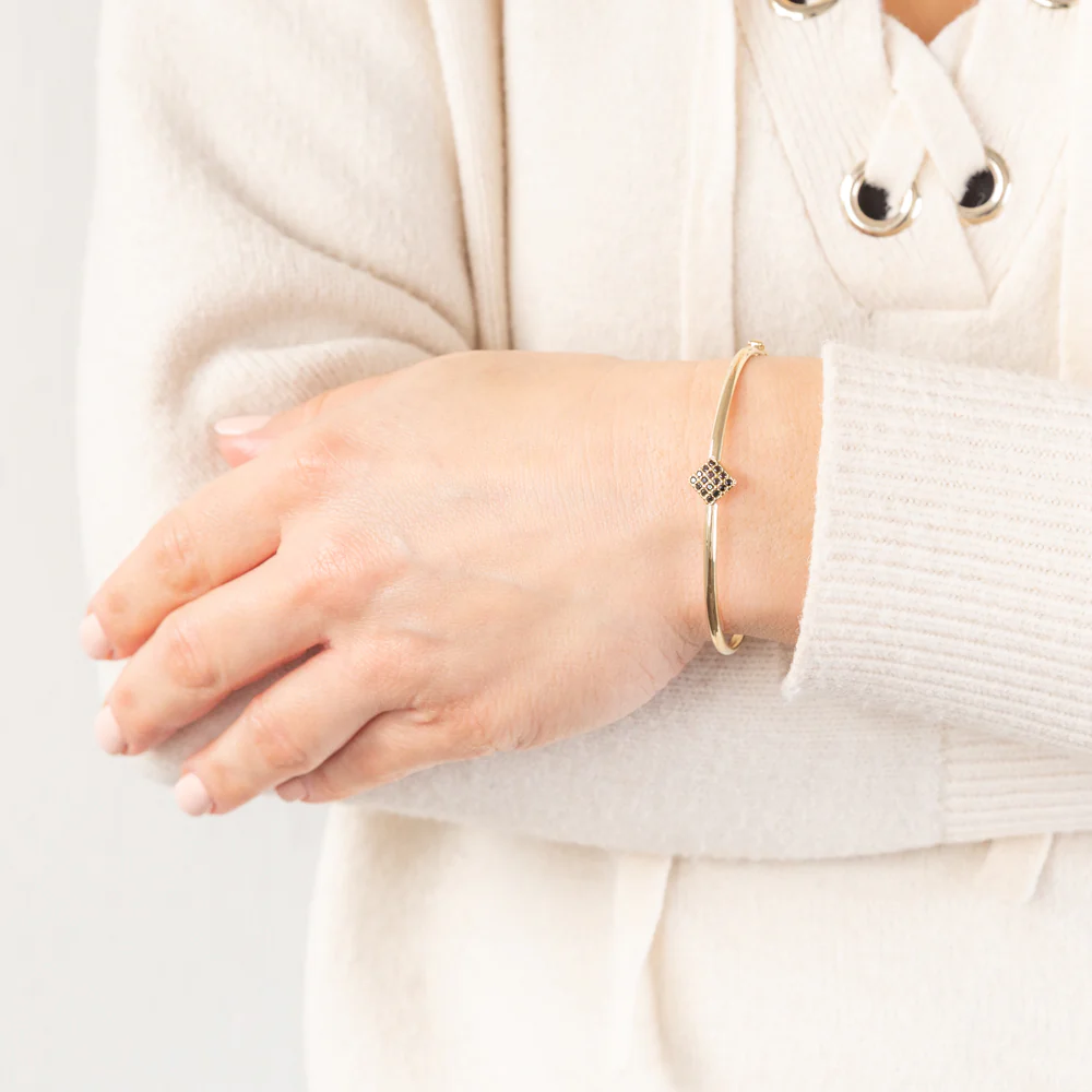 9ct Yellow Gold Black CZ Bangle