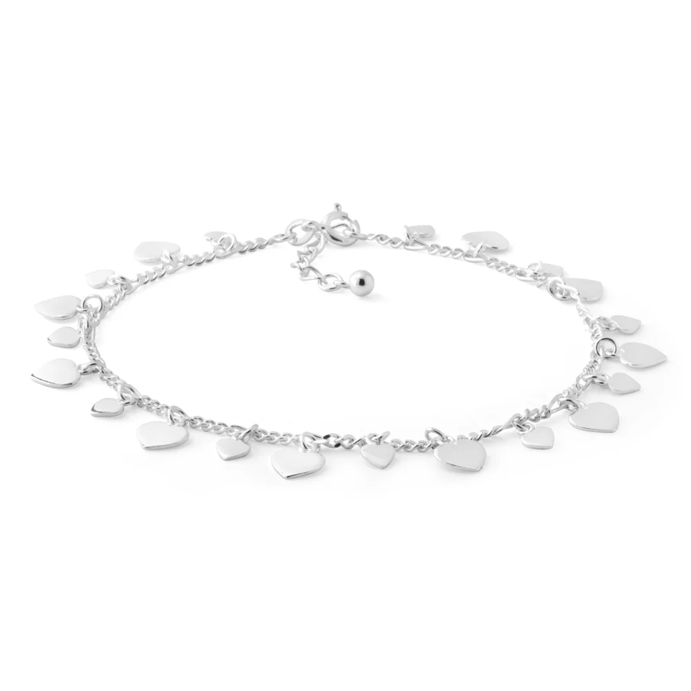 Sterling Silver Multi Heart Charm Anklet 25cm