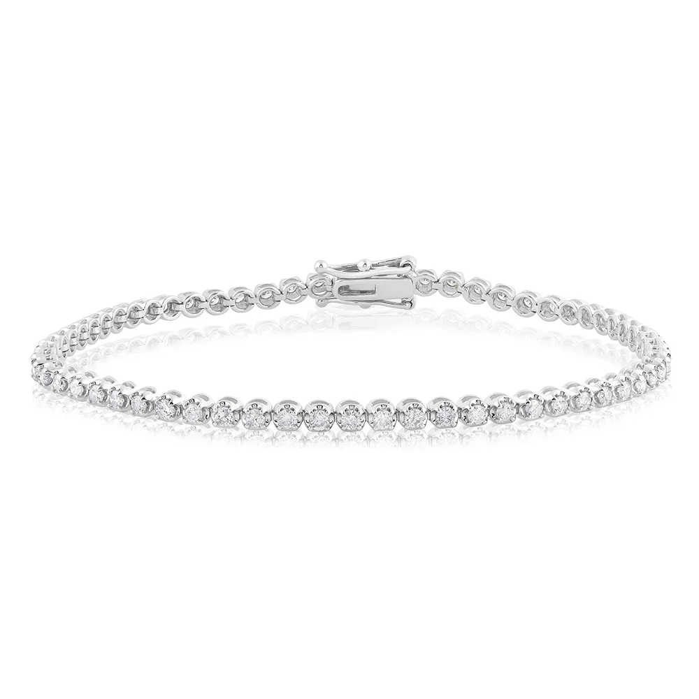 9ct White Gold 1.5 Carat Natural Diamond Bracelet 18cm