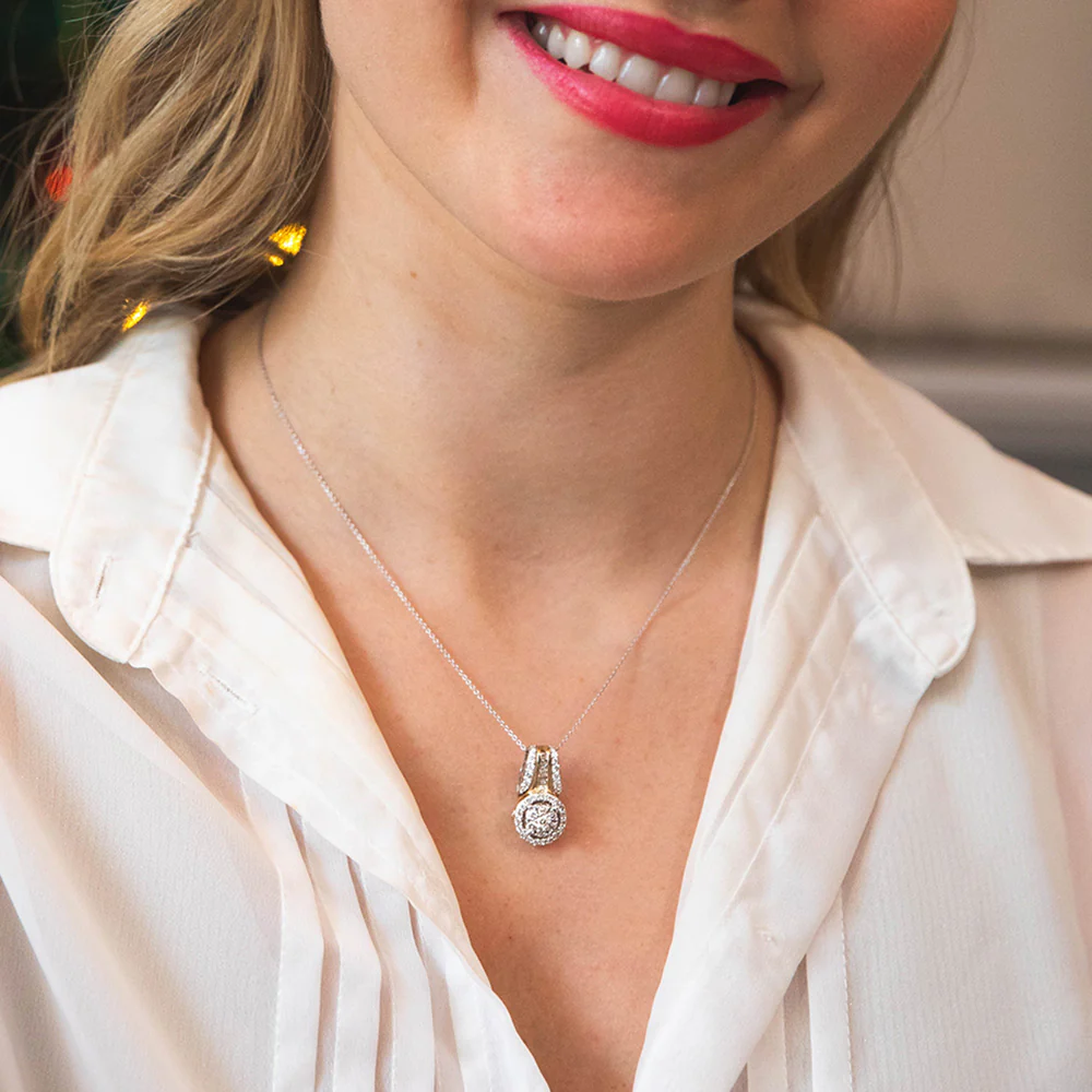 9ct Yellow & White Gold Diamond Pendant With Chain