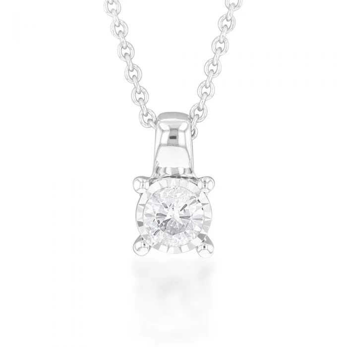 9ct White Gold 1/5 Carat Diamond Pendant 45cm Chain