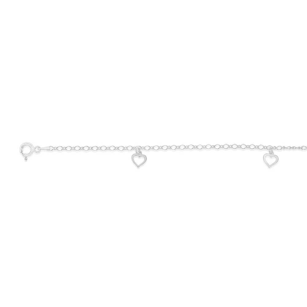 Sterling Silver Heart Charm Anklet 26cm
