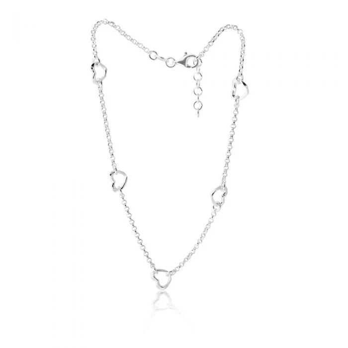 Sterling Silver Open Heart Trace Anklet 25cm