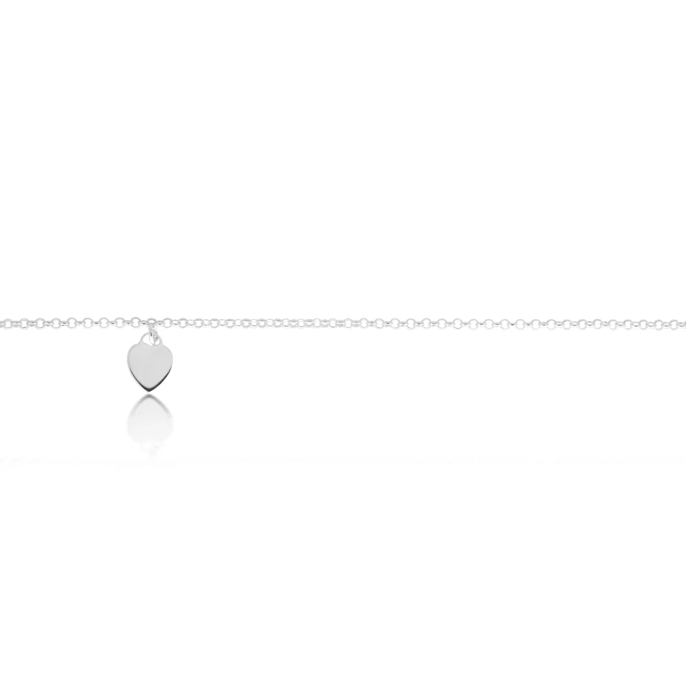 Sterling Silver Heart Charm Trace Anklet 25cm