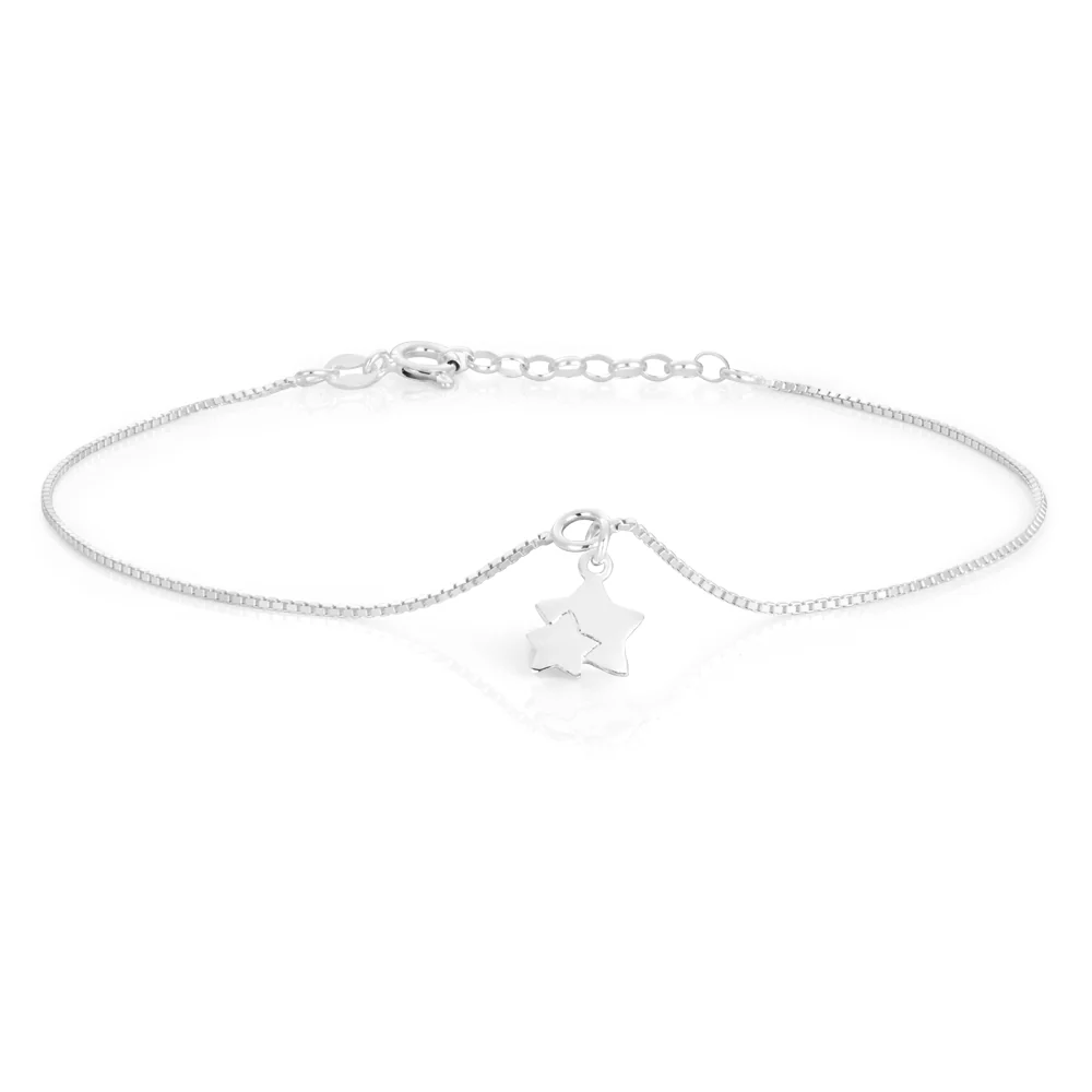 Sterling Silver Stars Charm Anklet 24cm extender