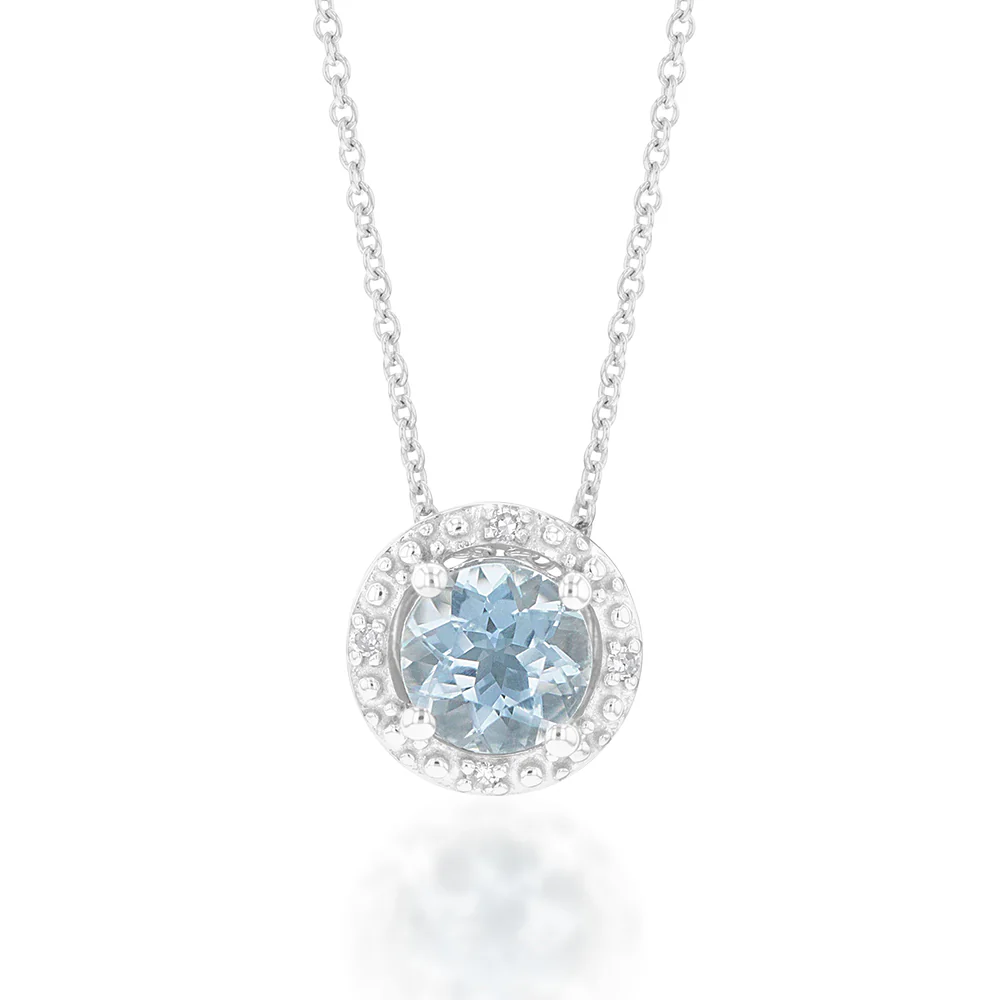 9ct White Gold 0.45ct Aquamarine & Diamond Pendant