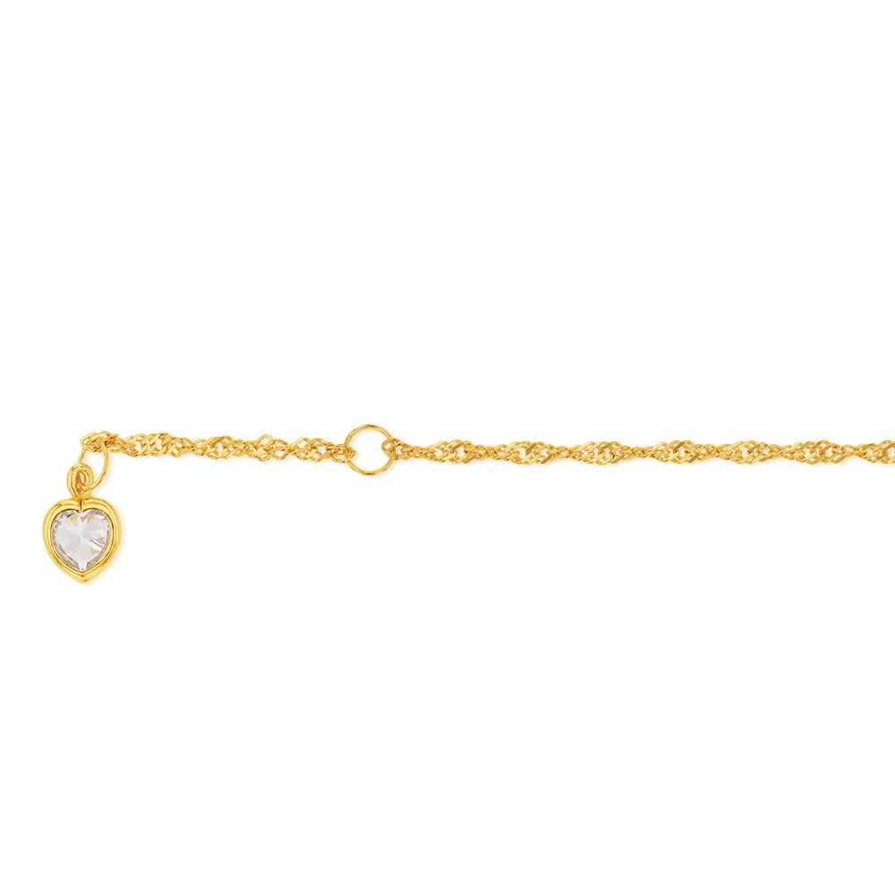 9ct Yellow Gold CZ Heart Charm Anklet