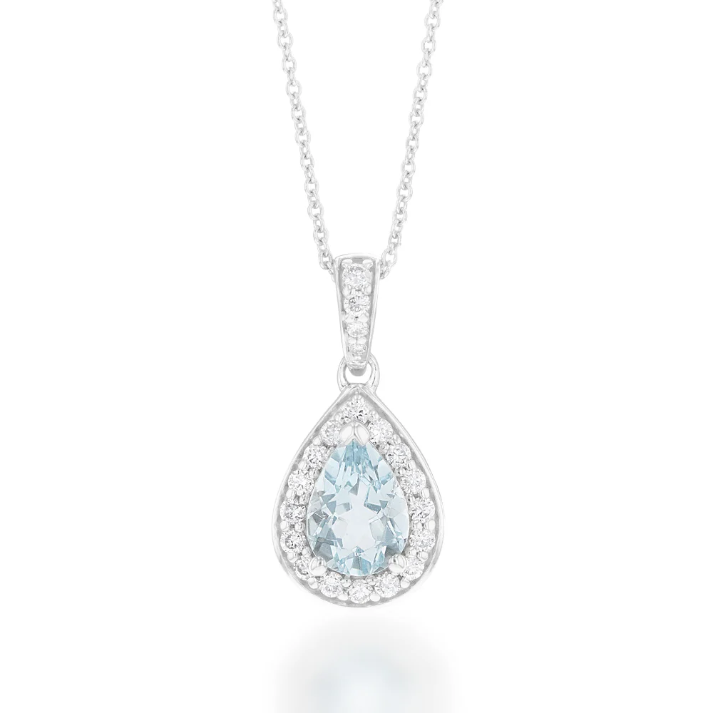 9ct White Gold 0.65ct Aquamarine & 0.15ct Diamond Pendant