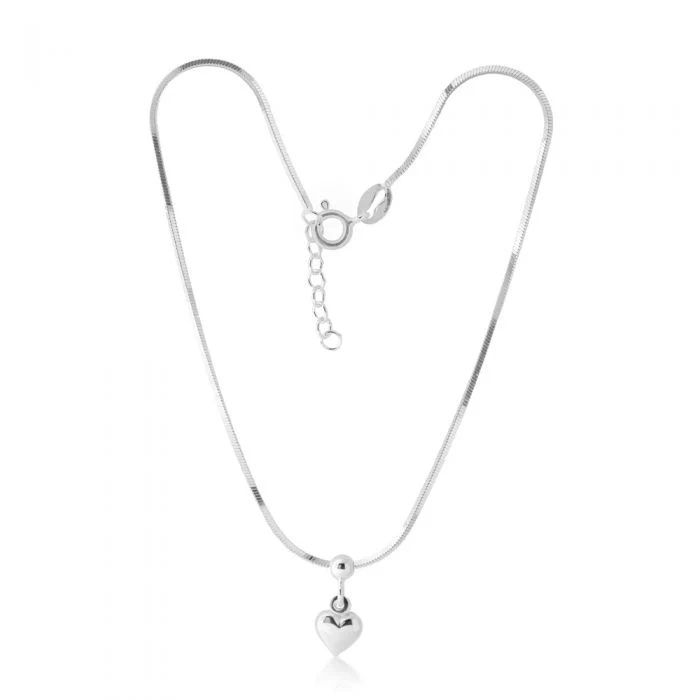 Sterling Silver Heart Charm Box Link Anklet